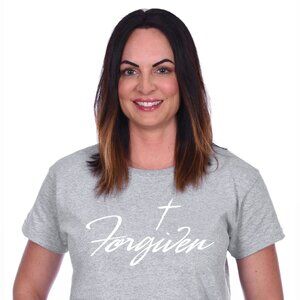 JH Design Women's Religious Christian Forgiven Hunter-Grey -Shirt